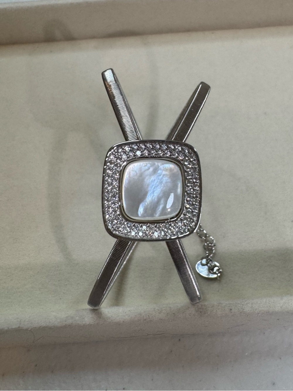925 sterling Silver,  Mother of Pearl & Crystal Square Pendant bracelet